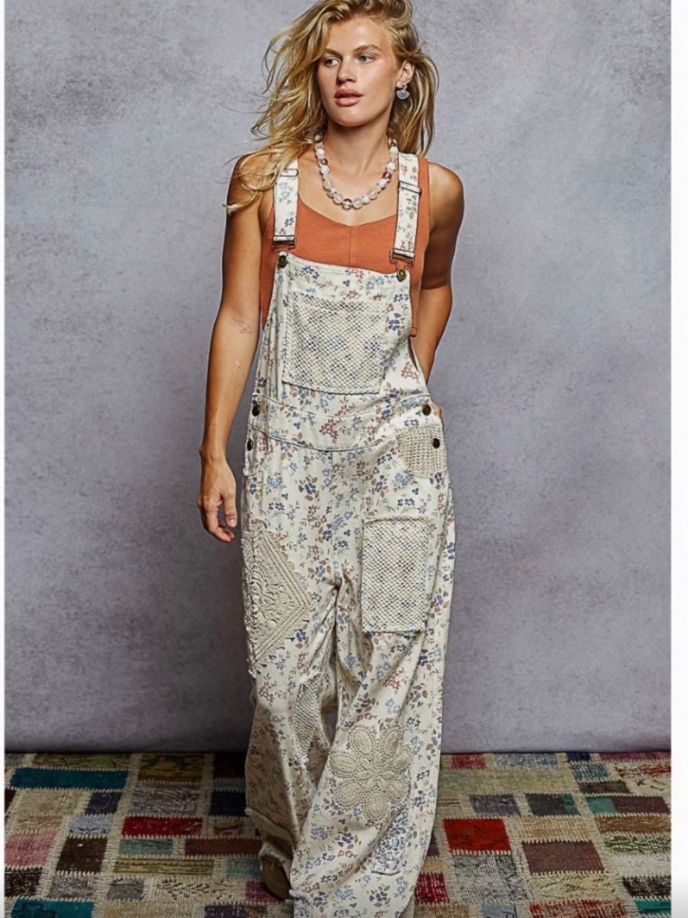 POL Caden Patched Floral Ivory Jumpsuit
